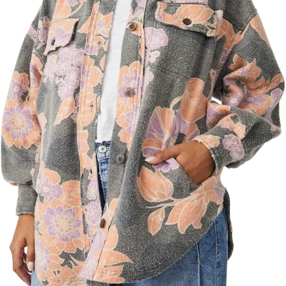 NWT Free People Ruby Shacket charcoal combo XS - Picture 3 of 6